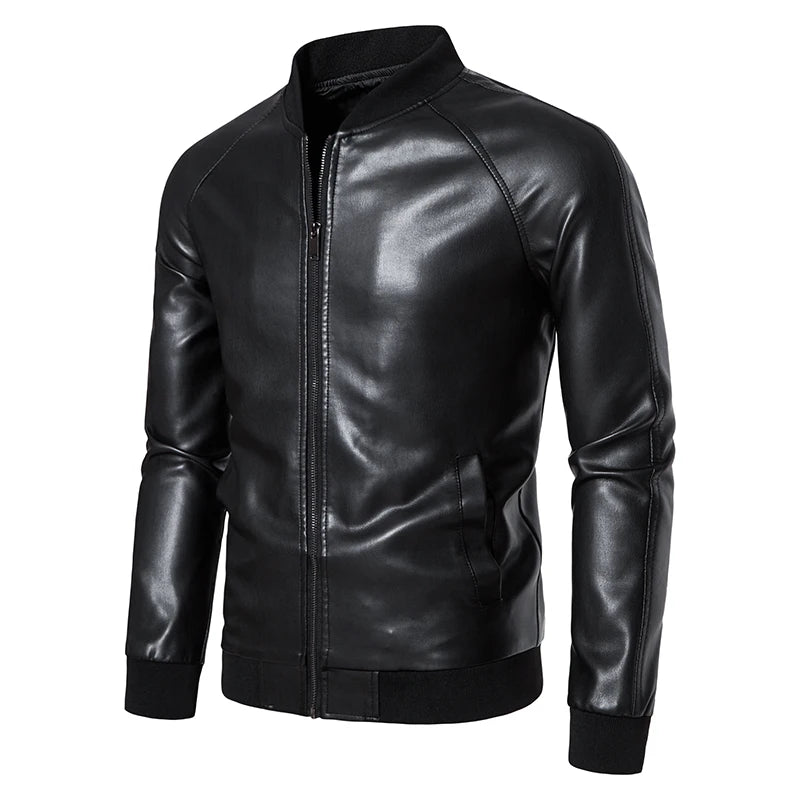 2024 Leather Men's New Trend Fashion Spring And Autumn Stand Collar Comfortable Slim Leather Jacket Handsome Youth Coat