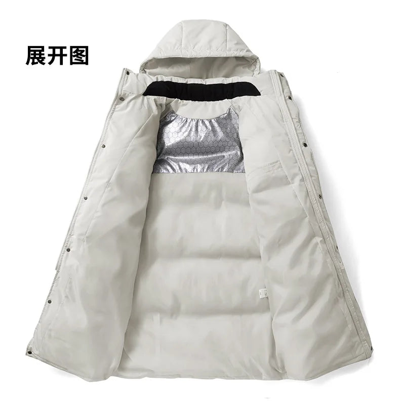 2025 Men's High-Quality Mid-Length Jacket Coat, Winter Thick and Warm Overcoat, Pure Color Youth Cotton Coat Jacket,Outdoor Coat