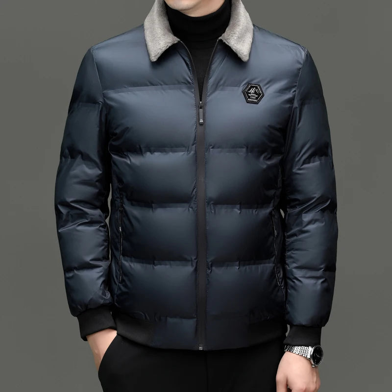 Top Grade Middle-aged Men Bubble Puffer Windbreaker Coat Parka Jacket Winter Plus Velvet Thickened Short Outerwear