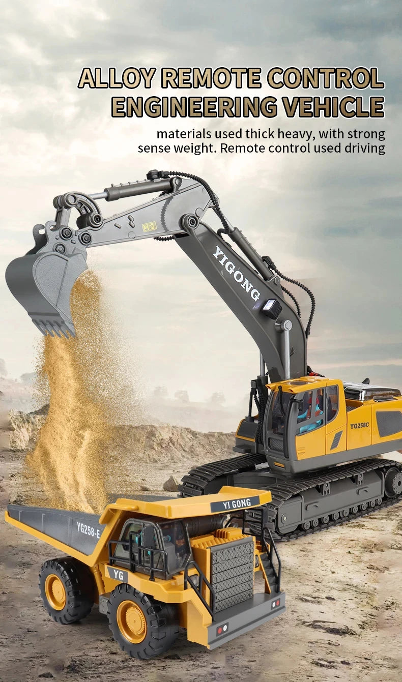 1:24 Scale 2.4G RC Construction Vehicle Toys Set for Kids: Excavator, Dump Truck, Loader, Bulldozer - Premium Alloy & Plastic