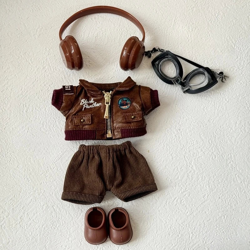 For 15/17cm Labubu Doll Fashion Trend Locomotive Clothing Set plush toy Leather Jacket Clothes designer Diy original Accessories