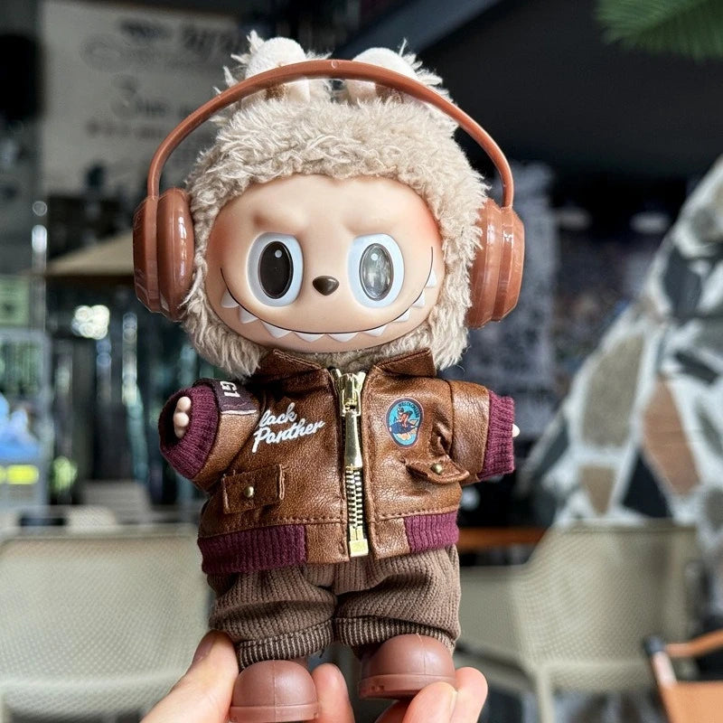 For 15/17cm Labubu Doll Fashion Trend Locomotive Clothing Set plush toy Leather Jacket Clothes designer Diy original Accessories