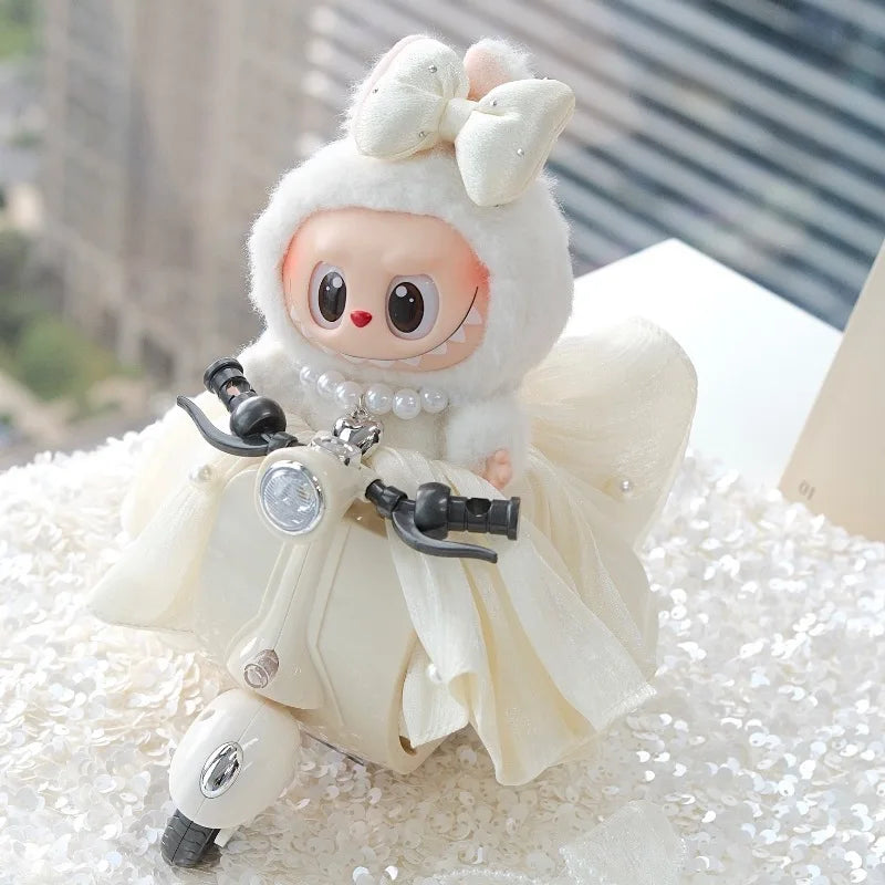 Bow Dress For 17cm Ropa Labubu Mini Doll Clothes Matching Pearl Hair Accessory Fahion Style Labubu V2/V3 Themed Outfit