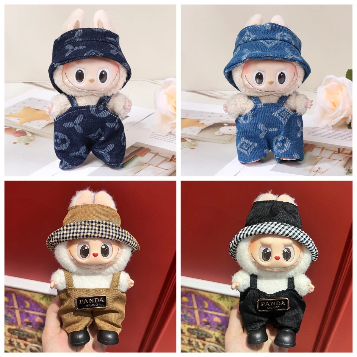For 15/17cm Labubu Mini Doll Luxury Bow Dress original Hat Pants Clothes Set Labubu Dolls Clothing designer DIY Toys Accessorie