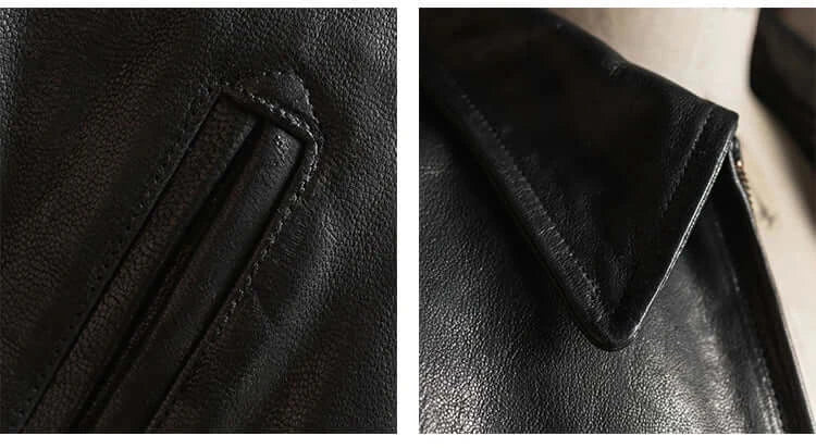 Rugged Bronson Goat Sheepskin Leather Jacket Genuine Leather Jacket 1930s Vintage Short Leather Coat