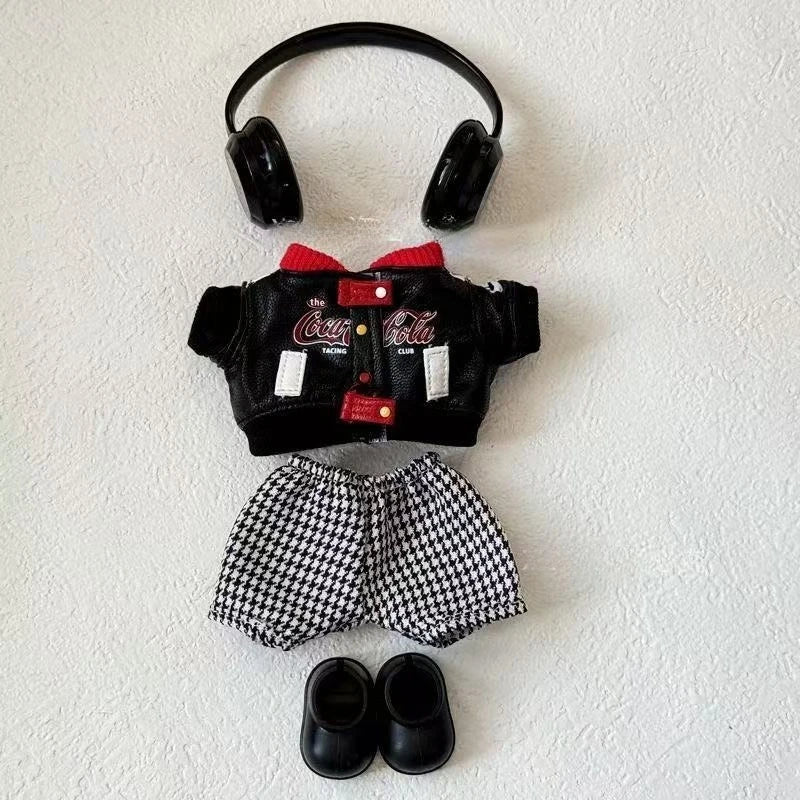 For 15/17cm Labubu Doll Fashion Trend Locomotive Clothing Set plush toy Leather Jacket Clothes designer Diy original Accessories