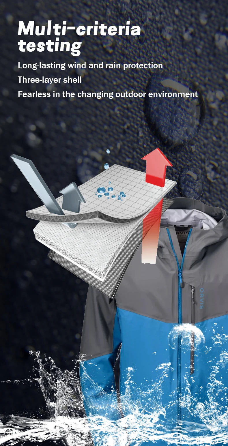 Men's Ultralight 3L Wading Jacket Waterproof Breathable for Hunting Camping Fishing - Lightweight Outdoor Rain Outwear