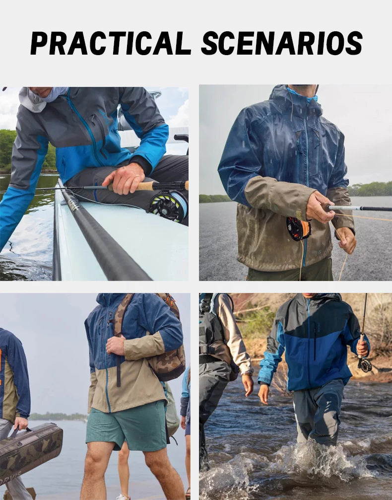 Men's Ultralight 3L Wading Jacket Waterproof Breathable for Hunting Camping Fishing - Lightweight Outdoor Rain Outwear