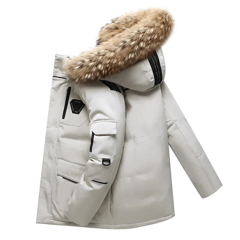 Men's Thermal Down Jacket Thick Puffer Jacket Men Coat High Quality Overcoat Winter Parka Men 90% White Duck Down Removable Cap