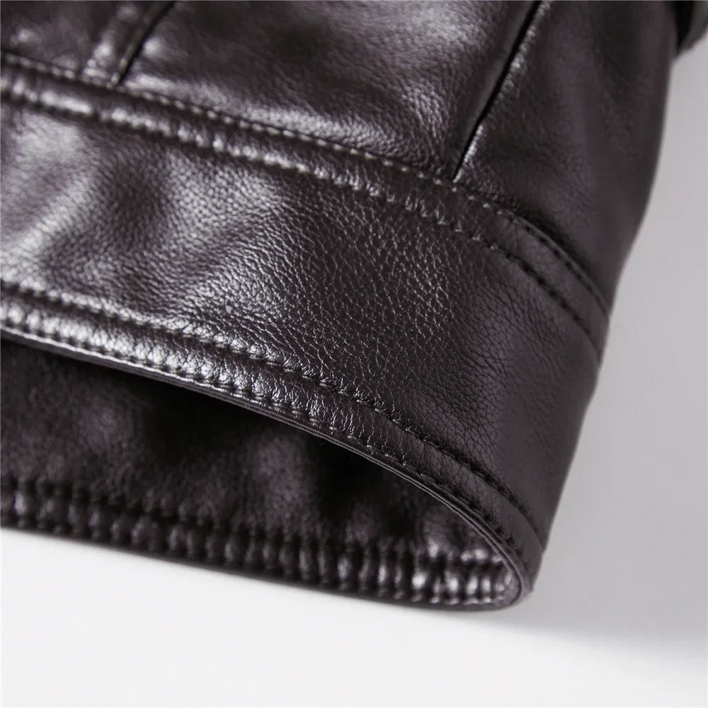 Streetwear Biker Coat Slim Fit Autumn Winter Coat Men Fur Lined Men Motorcycle Jacket Fashion Men Jacket Coffee Leather Jacket