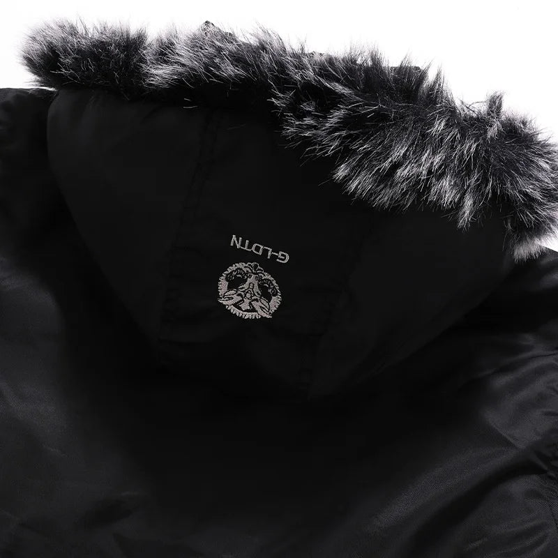 Men's Winter Fur Hooded Parka Coat Winter Warm Removable Hooded Fleece Lined Windproof Motorcycle Jackets Men Lambswool Parkas