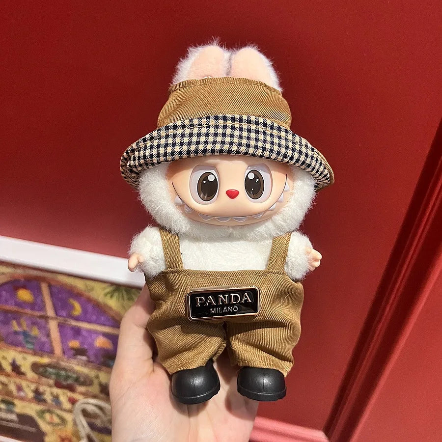 For 15/17cm Labubu Mini Doll Luxury Bow Dress original Hat Pants Clothes Set Labubu Dolls Clothing designer DIY Toys Accessorie