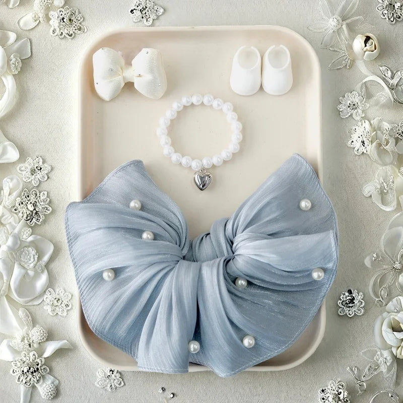 Bow Dress For 17cm Ropa Labubu Mini Doll Clothes Matching Pearl Hair Accessory Fahion Style Labubu V2/V3 Themed Outfit