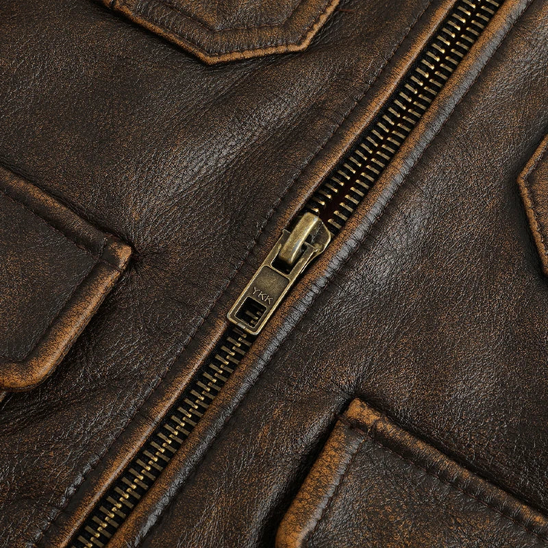 New Top-Layer Cowhide Leather Jacket Men's Four Seasons Motorcycle Leather Jacket Slim-Fit Lapel Multi-Pocket Jacket