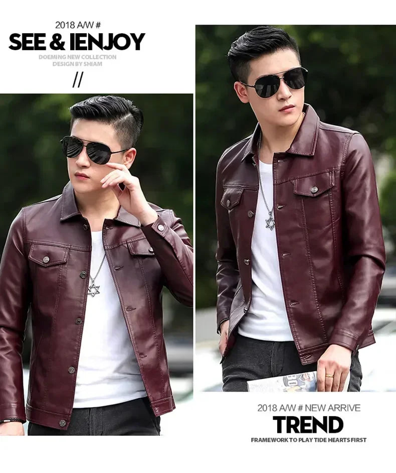 brand New leather jacket for men's leather jacket casual jacket Korean trend slim fit handsome youth Leather Coat mens plus size