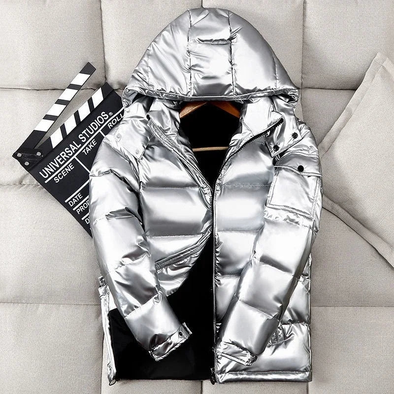 New Winter Men Black Shiny Puffer Jackets Hooded Casual Duck Down Coats High Quality Male Outdoor Windproof Warm Jackets Size 4X