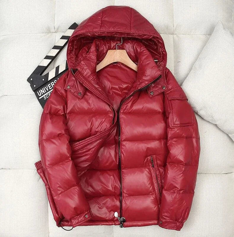 New Winter Men Black Shiny Puffer Jackets Hooded Casual Duck Down Coats High Quality Male Outdoor Windproof Warm Jackets Size 4X