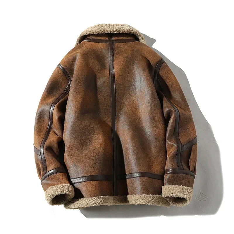 2024 Autumn Winter Men's Leather Jacket High-end Brand Plus Velvet Thickening Street Fashion Large Size Khaki Man PU Coats 5XL
