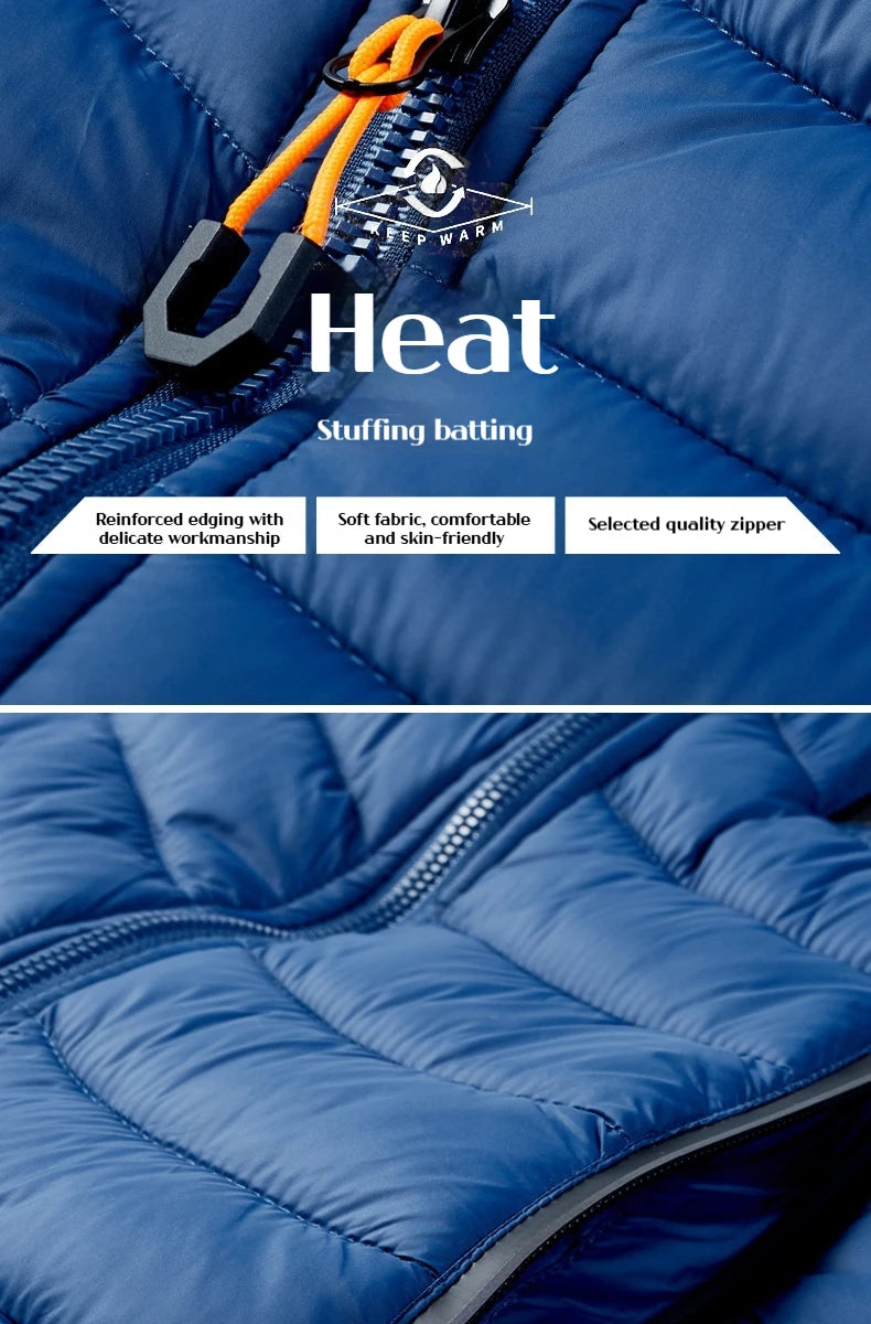 2025 Winter New Men's Lightweight Detachable Hood Cotton Jacket Male Parkas Warm Outdoor Coat Casual Plus Size