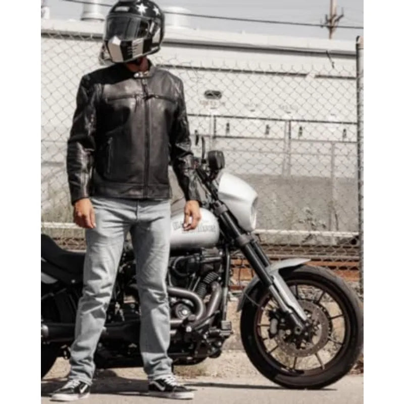 First Mfg Co - SuperStar - Men's Motorcycle Biker Riding Black Leather Jacket