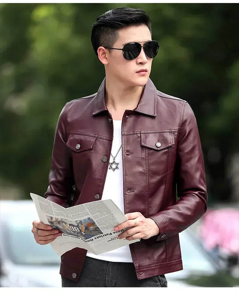 brand New leather jacket for men's leather jacket casual jacket Korean trend slim fit handsome youth Leather Coat mens plus size