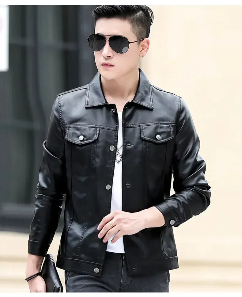 brand New leather jacket for men's leather jacket casual jacket Korean trend slim fit handsome youth Leather Coat mens plus size
