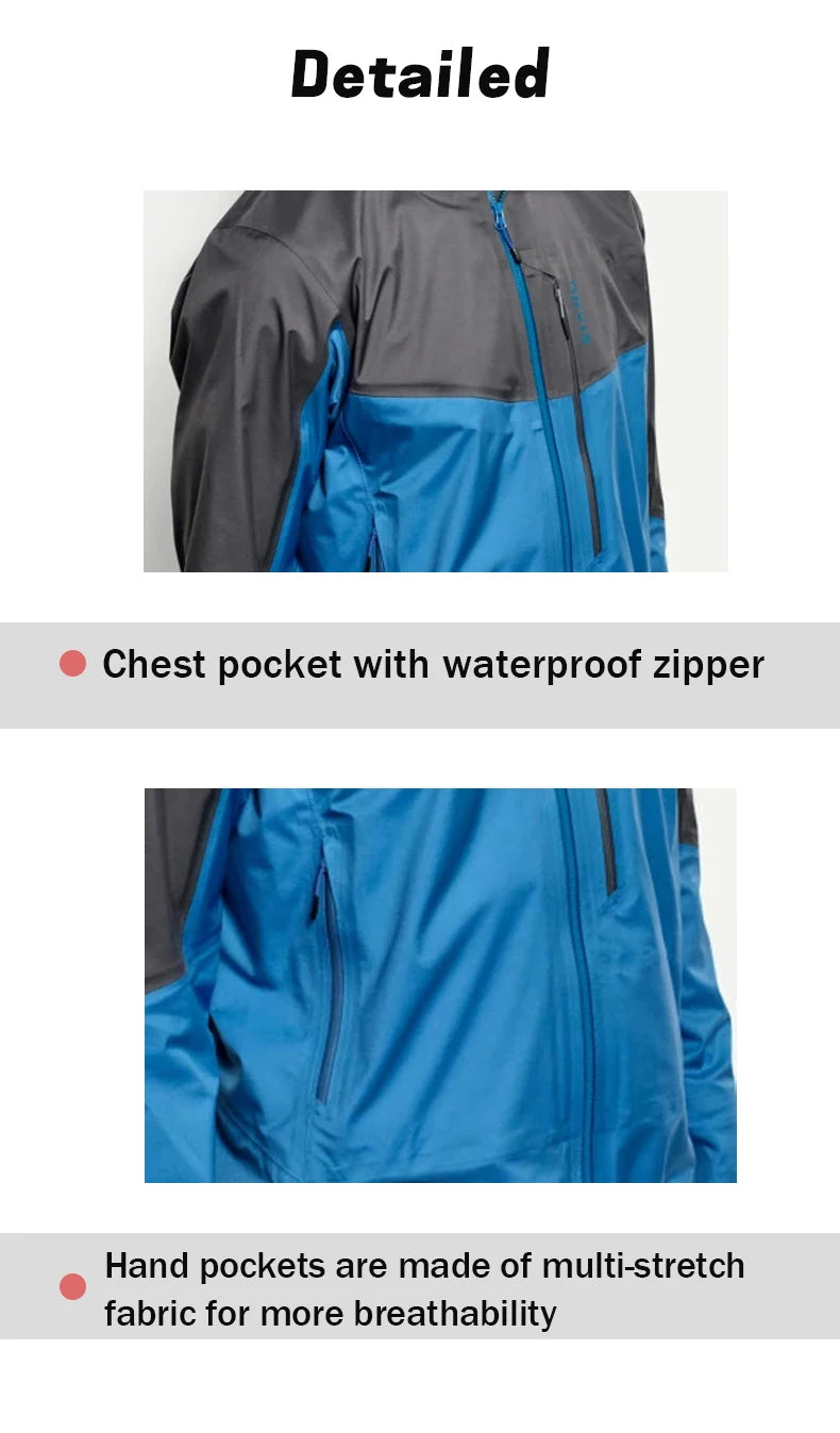 Men's Ultralight 3L Wading Jacket Waterproof Breathable for Hunting Camping Fishing - Lightweight Outdoor Rain Outwear