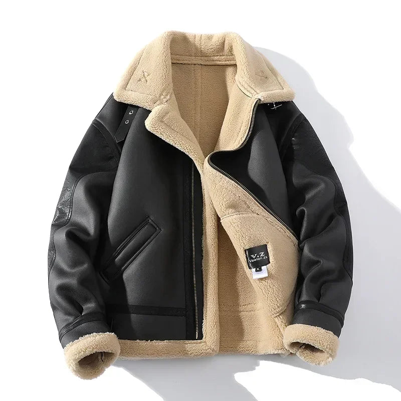 2024 Autumn Winter Men's Leather Jacket High-end Brand Plus Velvet Thickening Street Fashion Large Size Khaki Man PU Coats 5XL