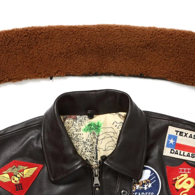 Dark Brown Winter Pilot Leather Jacket Men Military Style Europe Size Genuine Natural Thick Cowhide G1 Flight Leather Coat