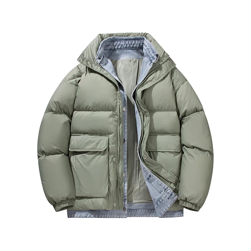 COMXZ Luxury Down Jacket Stand Collar Fake Two-Piece Cold Protection Coat Hiking Travel Winter Wear Lightweight Puffer Jacket