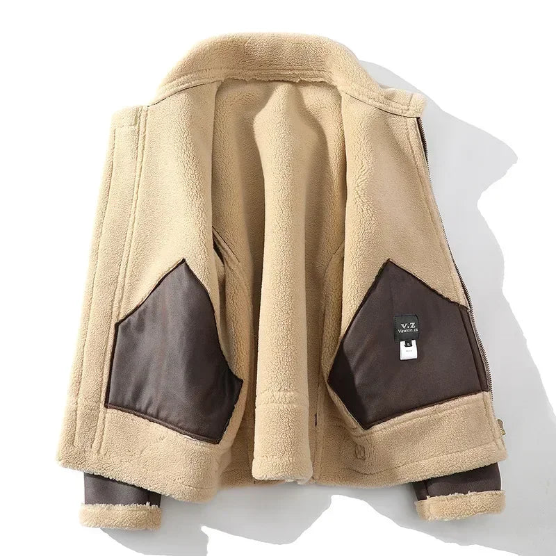 2024 Autumn Winter Men's Leather Jacket High-end Brand Plus Velvet Thickening Street Fashion Large Size Khaki Man PU Coats 5XL