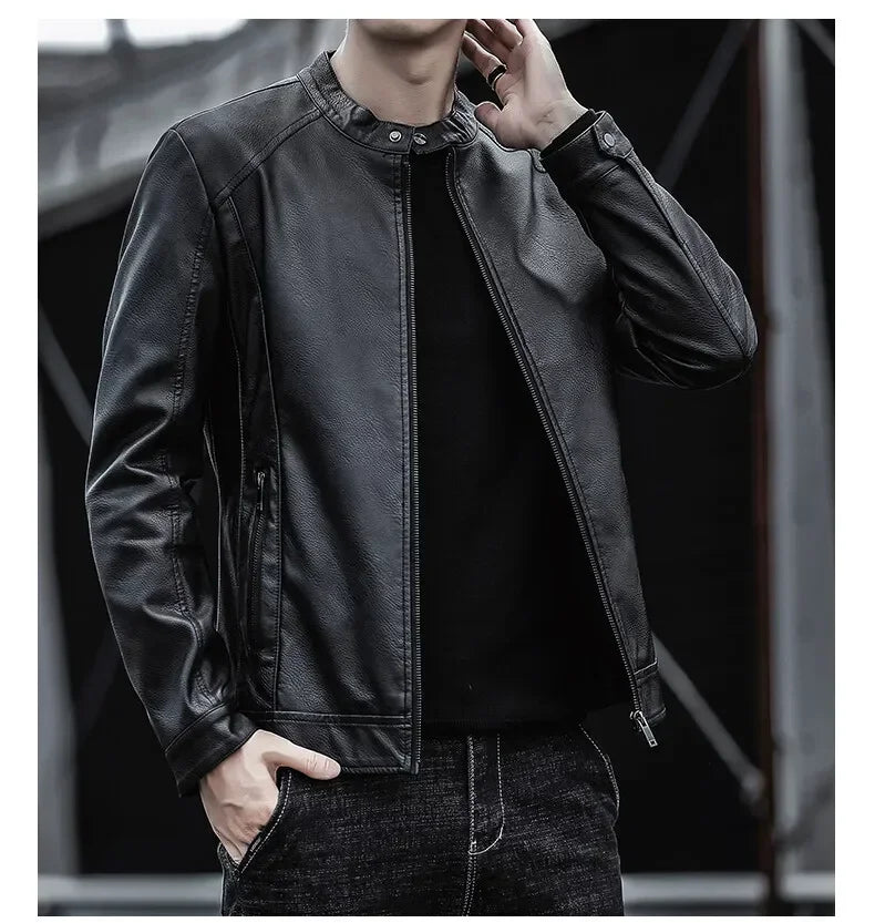 New Men's Motorcycle Leather Jacket Slim Men Leather Jacket Outer Wear Clothing For Male PU Leather Jackets Thin Business Jacket