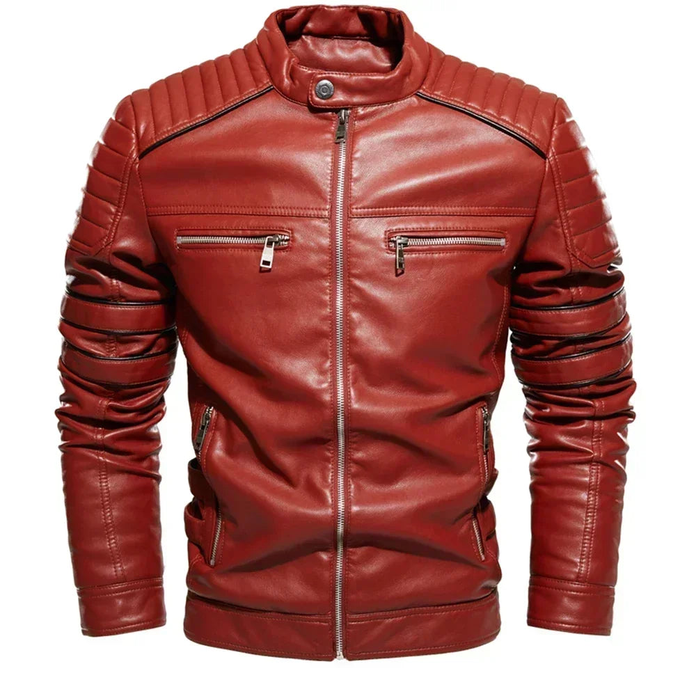 Streetwear Biker Coat Slim Fit Autumn Winter Coat Men Fur Lined Men Motorcycle Jacket Fashion Men Jacket Coffee Leather Jacket