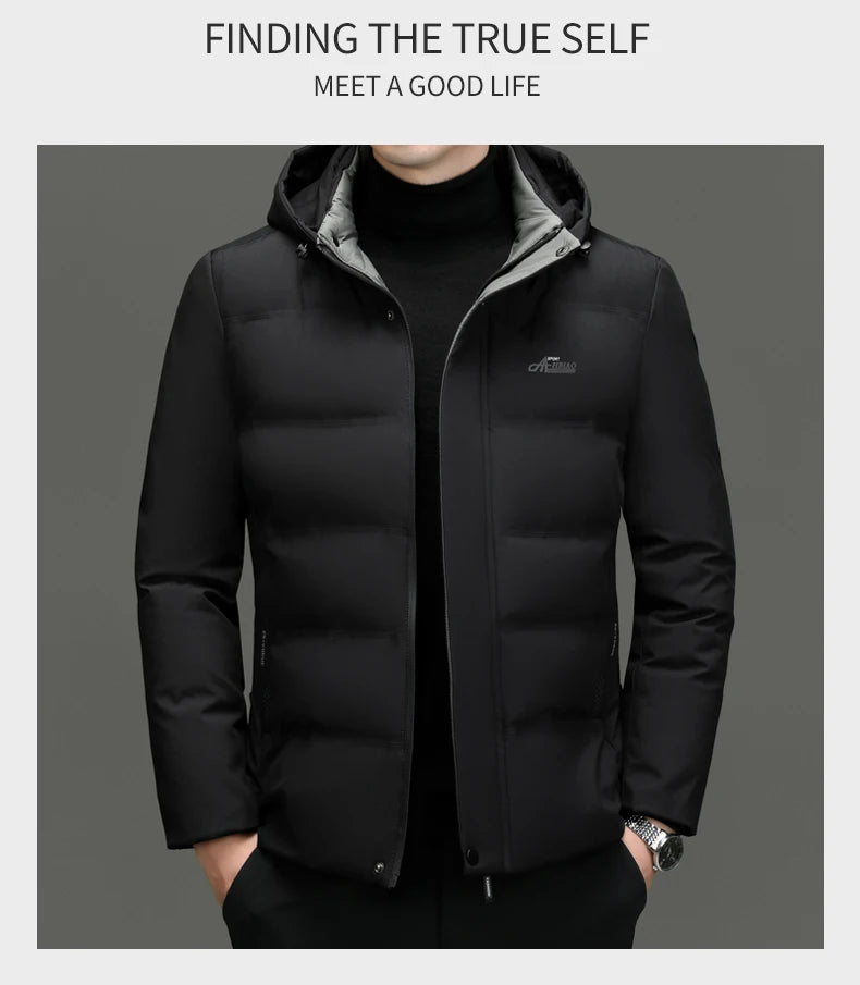Top Grade Thicken Fashion Hooded Winter Warm Outerwear Designer Business Parka Coat Mens Newest Jacket Windbreaker