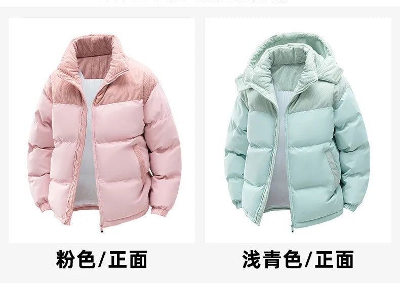 2025 Men's Color-coded Casual Trendy Loose Long Sleeve Hooded Quilted Jackets Male Winter New Fashion Thicken Clothes Coats Tops