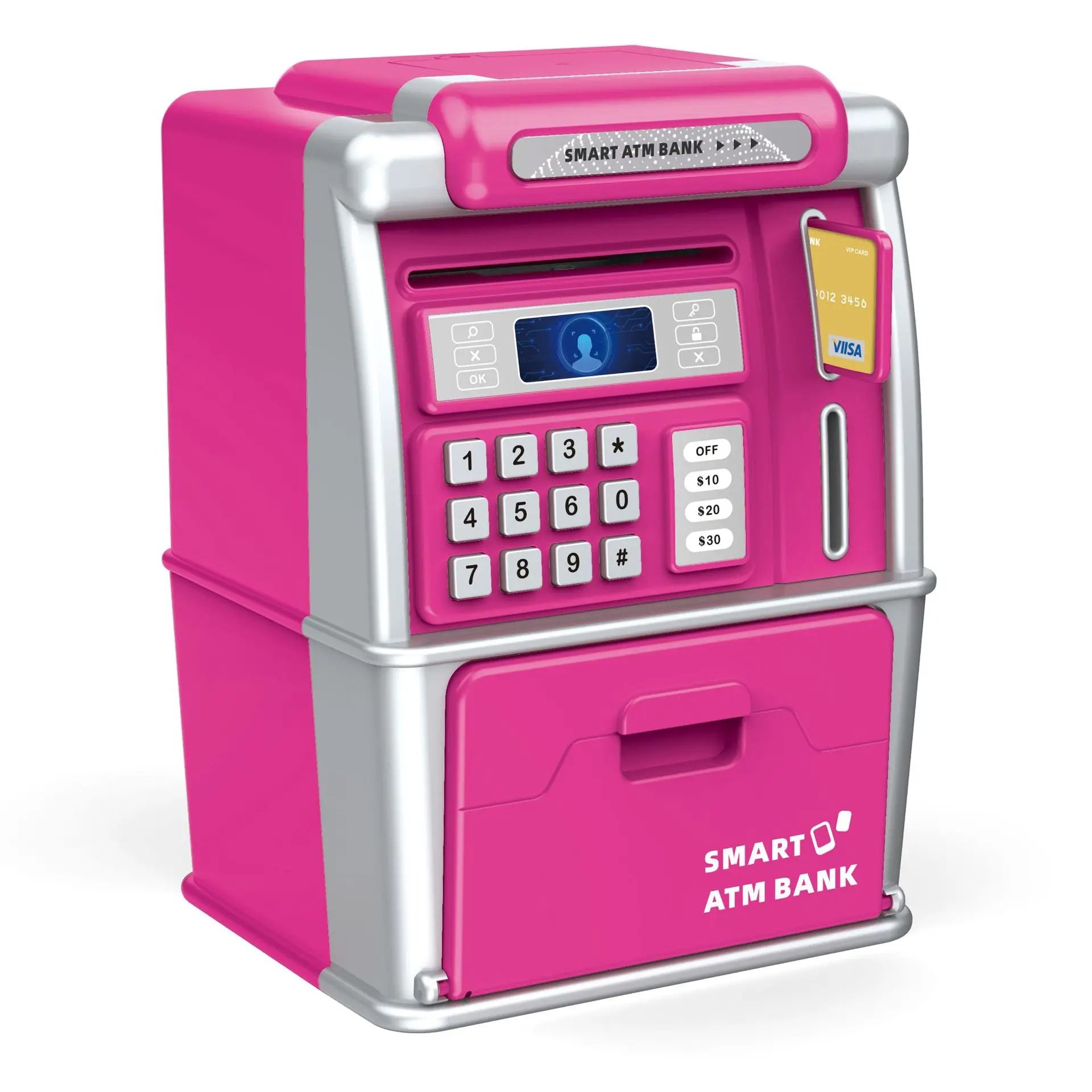 Playing house, savings toys, ATM machines, smart card swiping, coin counting, large safe, password, and money storage can