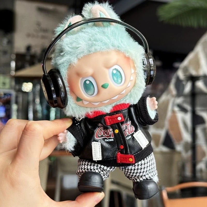 For 15/17cm Labubu Doll Fashion Trend Locomotive Clothing Set plush toy Leather Jacket Clothes designer Diy original Accessories