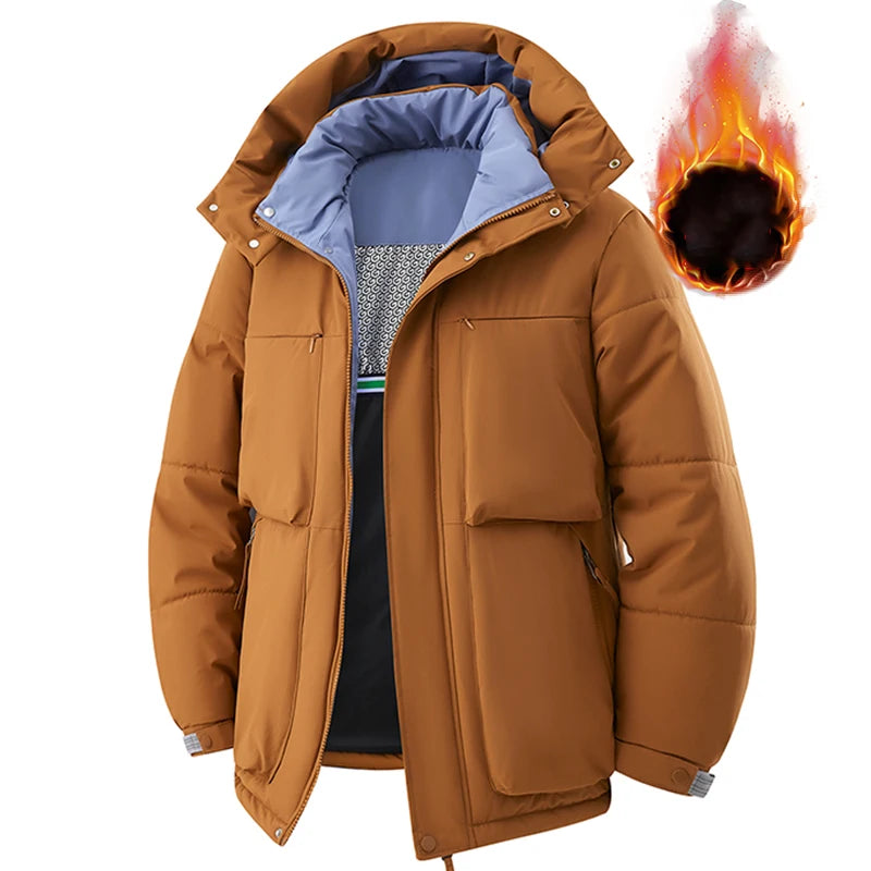 Winter Man Windproof Casual Puffer Jacket Men Thicken Outdoor Detachable Hat Jacket Man Multi Pocket Loose Parka Windbreaker 8XL