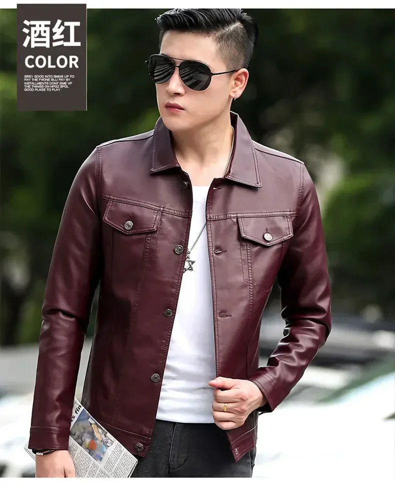brand New leather jacket for men's leather jacket casual jacket Korean trend slim fit handsome youth Leather Coat mens plus size