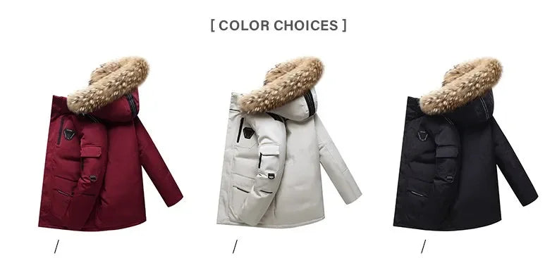 Men's Thermal Down Jacket Thick Puffer Jacket Men Coat High Quality Overcoat Winter Parka Men 90% White Duck Down Removable Cap