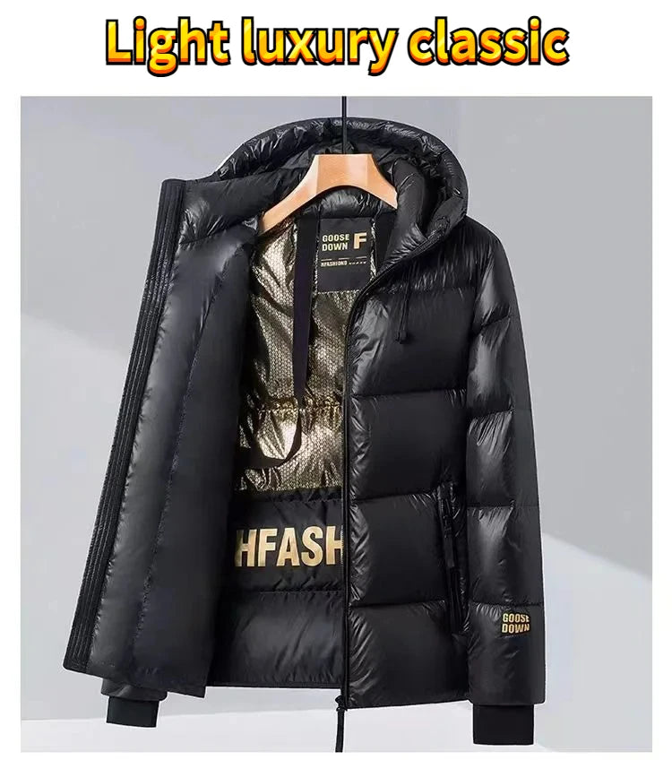 Down Jacket Men Winter Waterproof Goose Jacket Men Luxury Brand Hooded Feather Goose Coat Women Black Puffer Jacket Man 2023 New