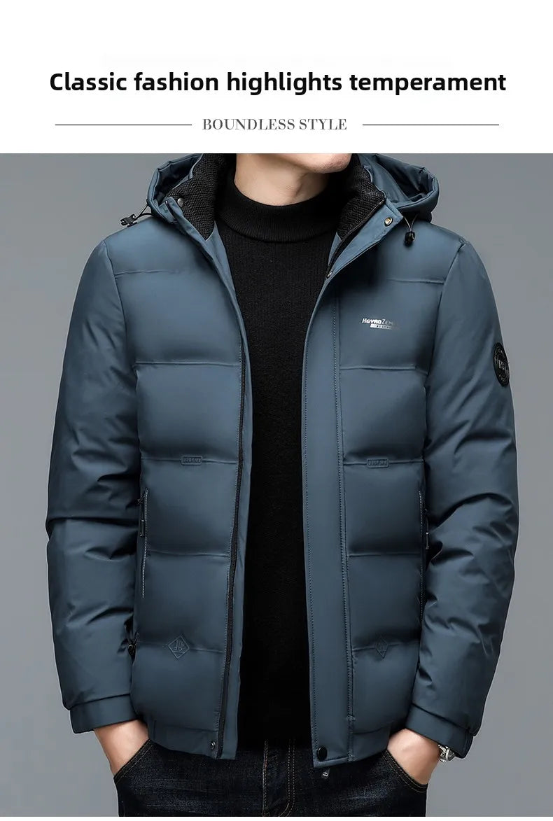 Men's Quilted Winter Windbreaker Parka Jacket with Thickened Lining – Hooded Standing Collar Coat for Middle-Aged Warmth