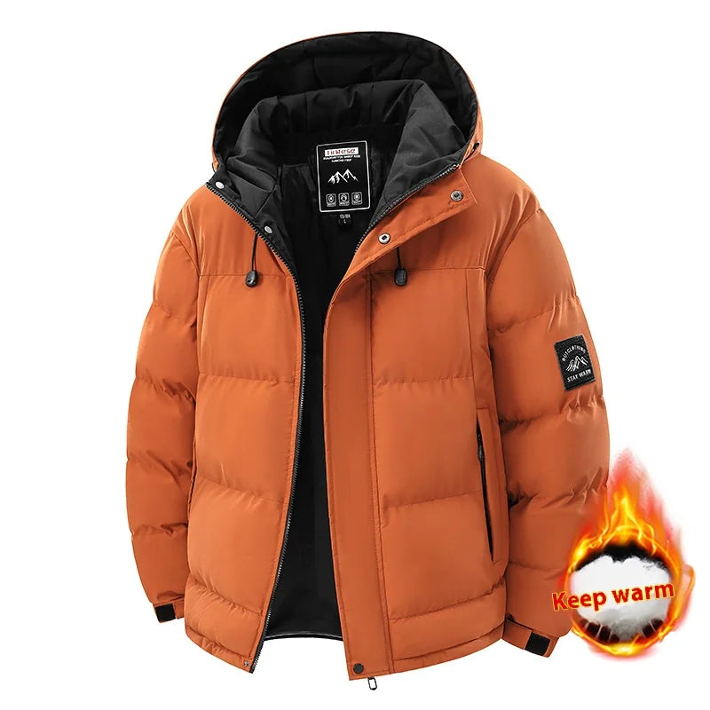 Winter Men Waterproof Windproof Casual Jacket Mens Puffer Hooded Fashion Jacket Man Outdoor Loose Thick Jacket Windbreaker Parka