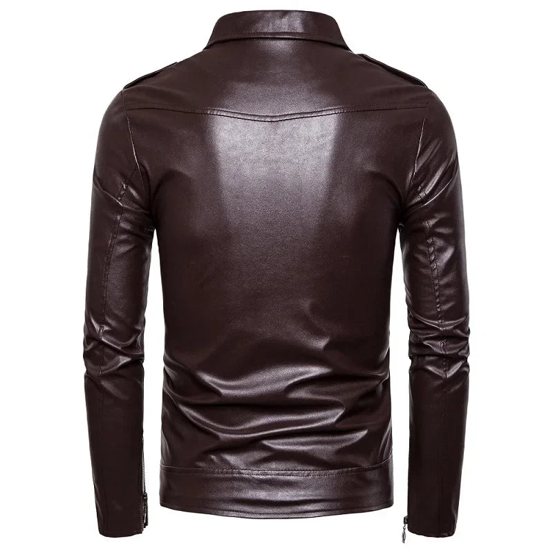 Mens Leather Jackets New White Black Casual Lapel Slim Fit Diagonal Zipper Motorcycle Pu Leather Jacket Coat Mens Jackets