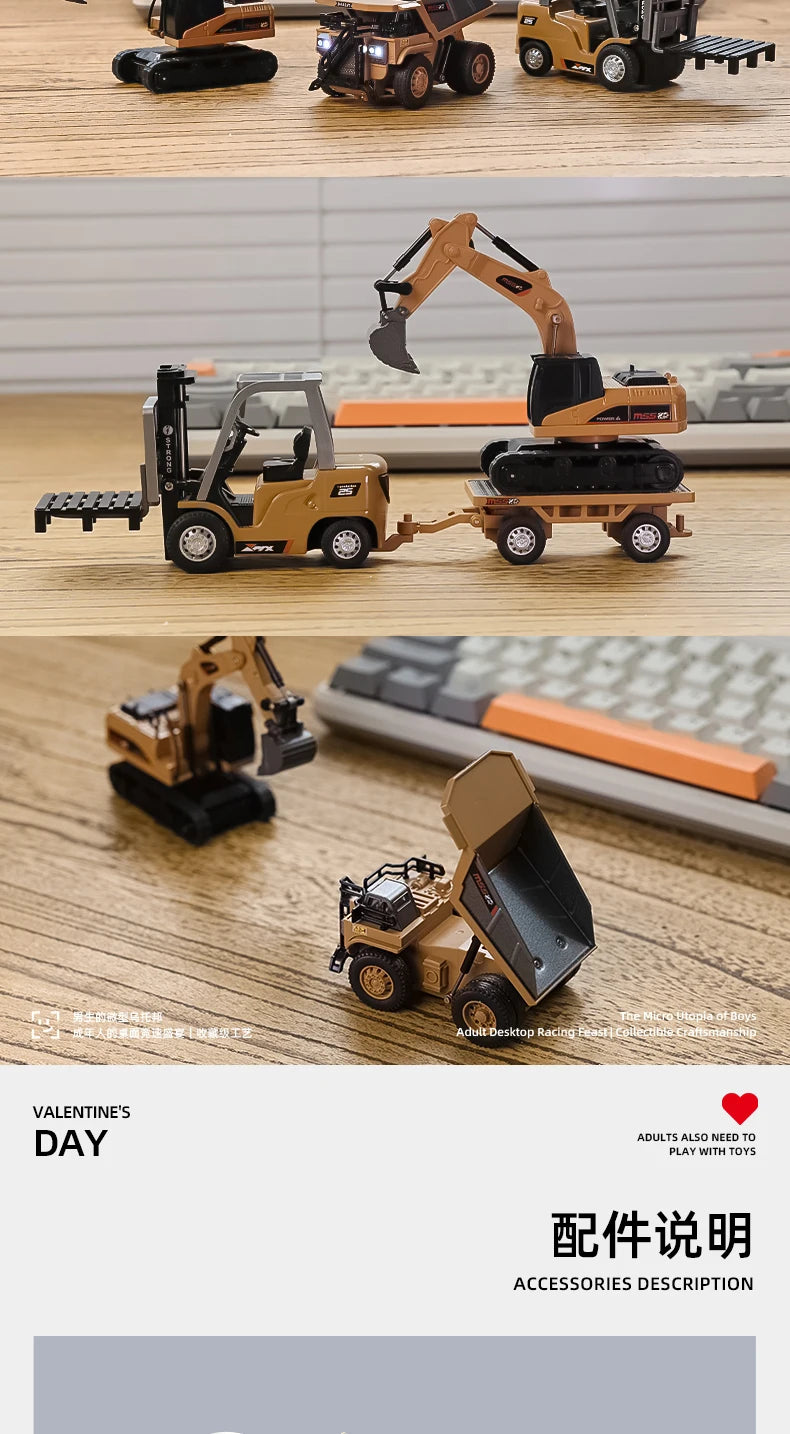 New 1:64 Rc Remote Control Car 2.4g Full-Scale Mini Excavator Tipper Truck Engineering Vehicle Forklift Valentine'S Day Toy Gift