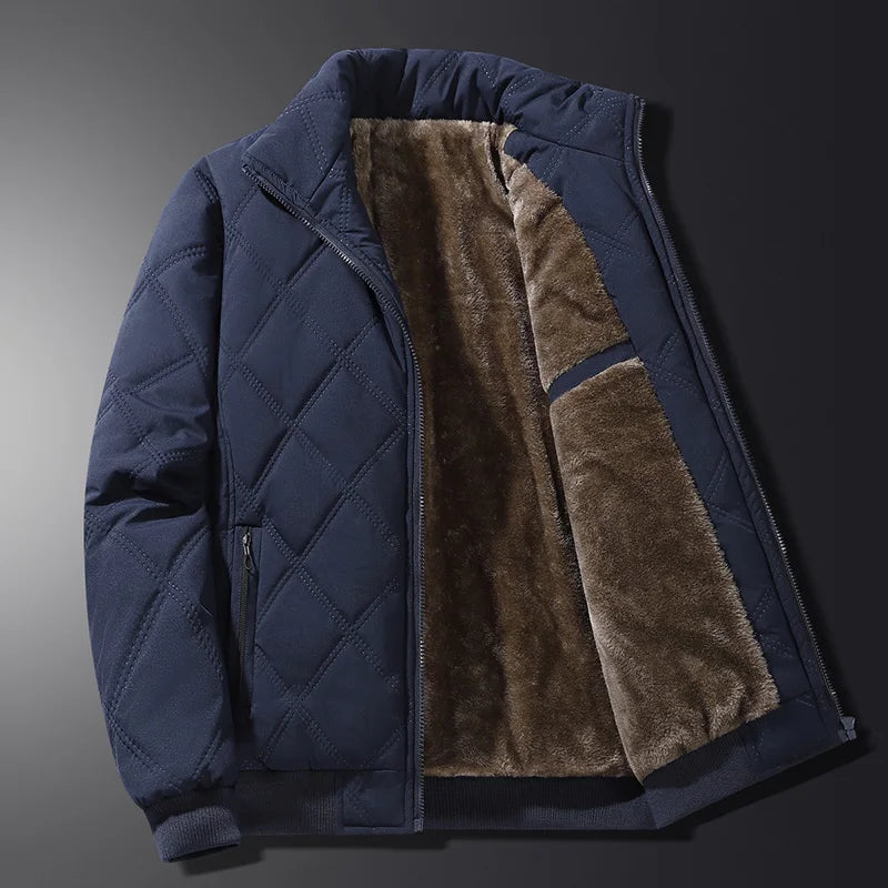 Fleece Jacket for Men 2025 Thick Stand Collar Solid Winter Jacket Men Windproof Warm Business Casual Men Coats High Quality
