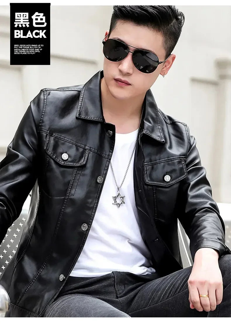brand New leather jacket for men's leather jacket casual jacket Korean trend slim fit handsome youth Leather Coat mens plus size