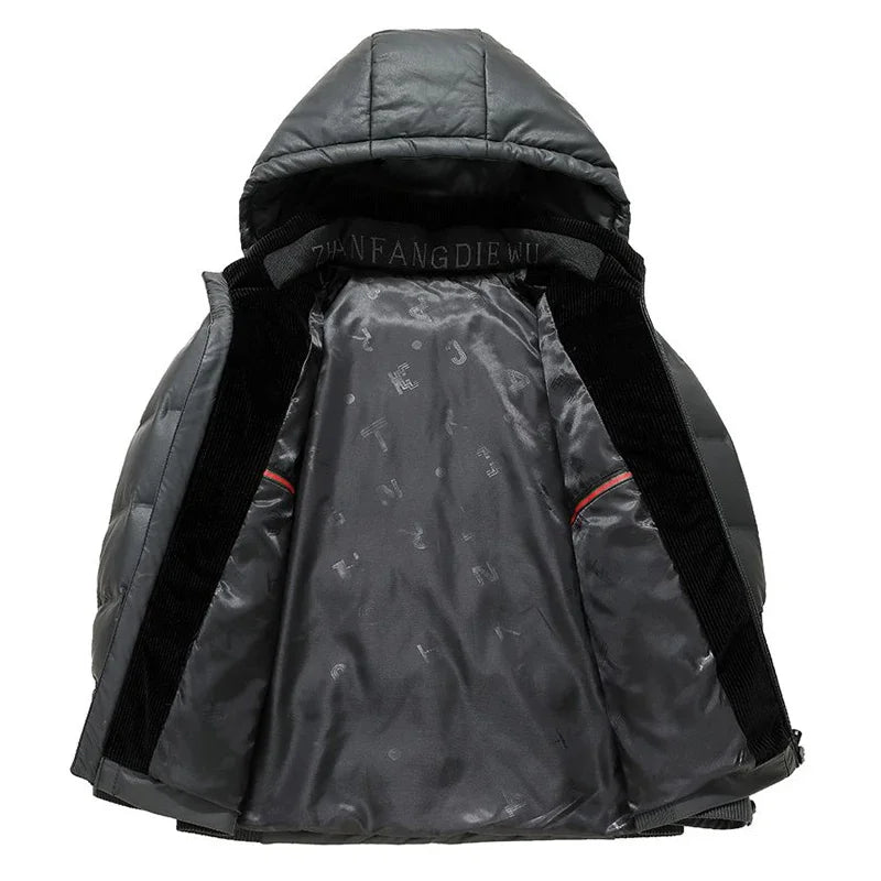 Winter Hooded Down Jacket Men Thicken Warm Genuine Leather Man Luxury Coat Male Fluffy Sheepskin Puffer