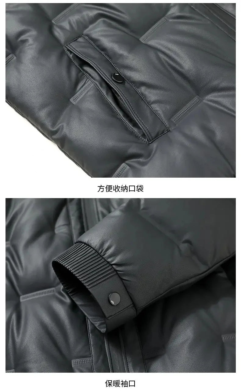 Winter Hooded Down Jacket Men Thicken Warm Genuine Leather Man Luxury Coat Male Fluffy Sheepskin Puffer