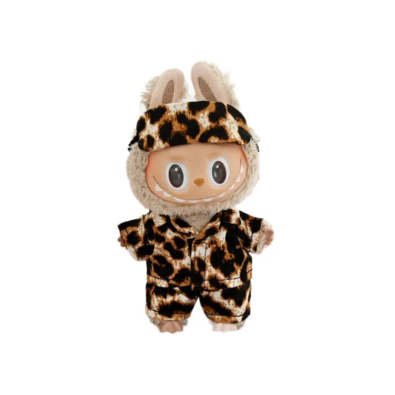 Labubu Clothes Home Wear Leopard Print Pajamas, Daily Outfit 3-piece Set, Eye Mask Pajamas (without Dolls) doll accessories